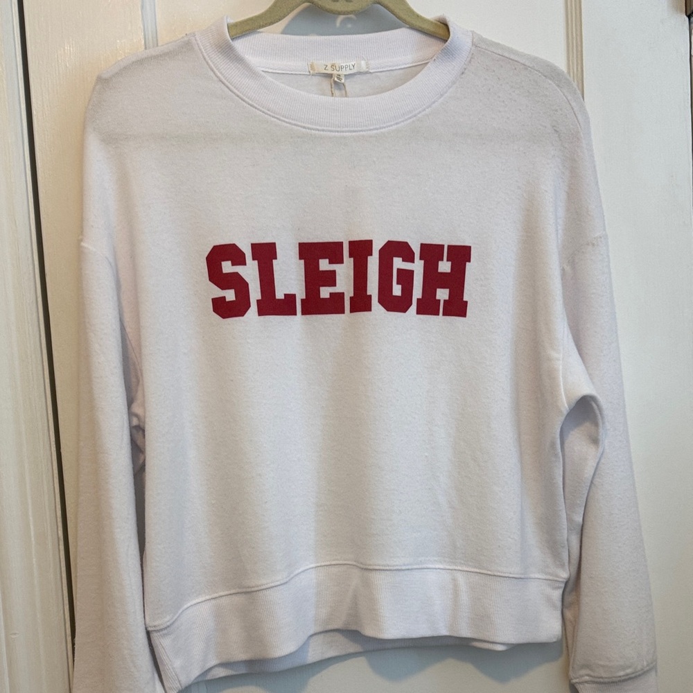 Z Supply White Sweatshirt with Red 'Sleigh' Print